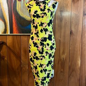 Yellow/green with black abstract print bodycon dress size EU 10/US 4.
